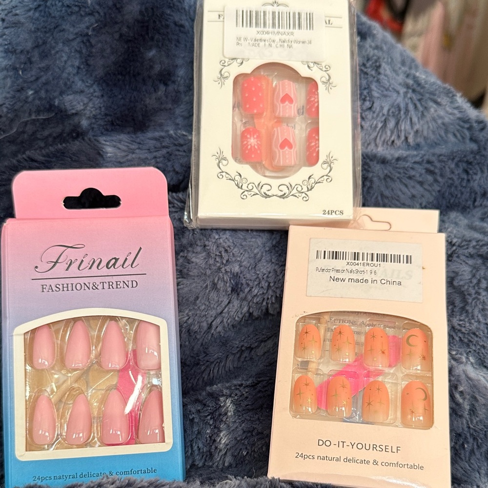 Stylish Pink False Nail Set Trio